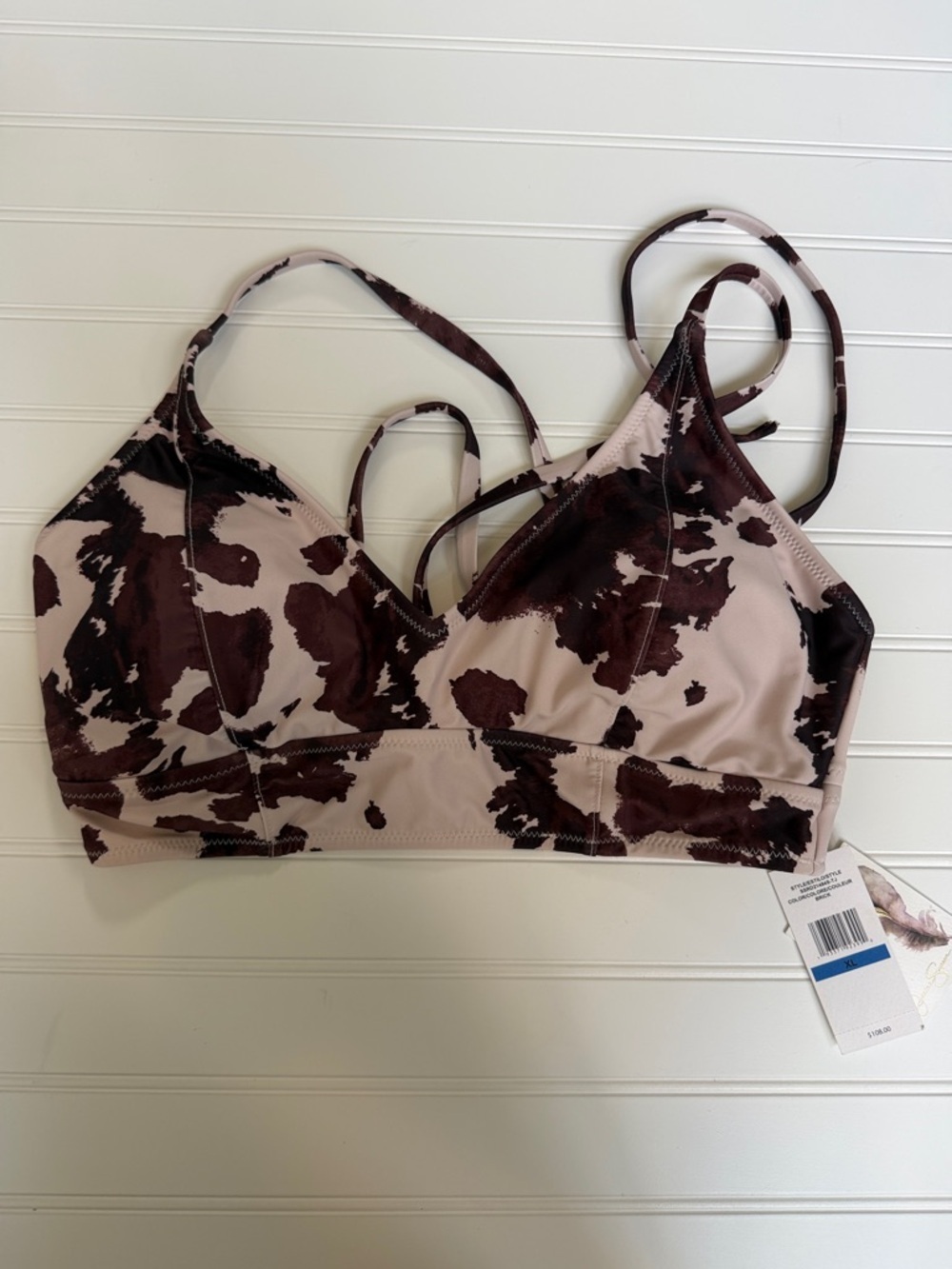 (126)Jessica Simpson Brown and Beige Cow-Print Bikini Bralette